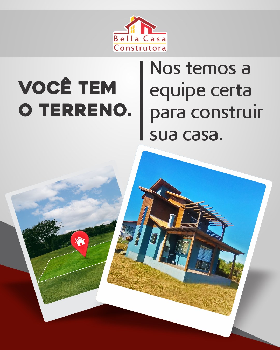 Se você tem um terreno, agora é a hora de construir.

A Bella Casa Construtora cuida de tudo para você: projeto, obra, mão de obra e materiais.  Você só acompanha o resultado.

Atendemos Garopaba, Imbituba e região (raio de até 40km).

Entre em contato pelo WhatsApp e comece hoje mesmo.