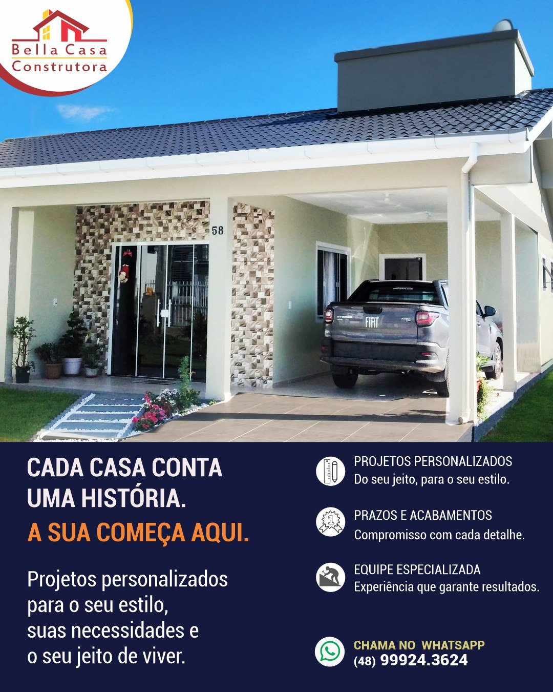 EQUIPES DISPONÍVEIS!

A Bella Casa Construtora está com equipes disponíveis para início imediato. Se você já tem o terreno ou está planejando construir, este é o momento ideal para dar o primeiro passo.

Construímos casas de madeira e alvenaria com excelente acabamento, organização em cada etapa da obra e compromisso com os prazos.
Atendemos Garopaba e região (até 40 km).

Solicite seu orçamento pelo WhatsApp: (48) 99924-3624 e comece hoje mesmo a transformar seu projeto em realidade.
