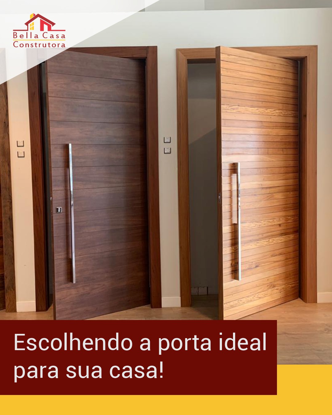 Como escolher a porta ideal para sua casa

Na construção, cada detalhe conta — e a porta certa faz toda a diferença no visual e na funcionalidade dos ambientes. Conheça algumas opções:

🔹 Porta de abrir – Tradicional, prática e versátil para qualquer espaço.
🔹 Porta pivotante – Sofisticação e imponência logo na entrada.
🔹 Porta sanfonada – Solução inteligente para ambientes compactos.
🔹 Porta de correr – Moderna, integra espaços e otimiza a circulação.
🔹 Porta embutida – Discreta, elegante e perfeita para ganhar espaço.
🔹 Porta articulada – Funcional e inovadora para projetos contemporâneos.

A escolha certa valoriza o projeto e transforma o dia a dia da sua casa.