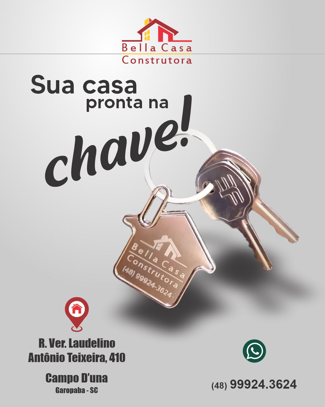 Sua casa própria pode estar mais perto do que você imagina. 

Com mais de 13 anos de experiência, a Bella Casa Construtora trabalha com seriedade, planejamento e atenção em cada detalhe da obra. Nosso compromisso é entregar projetos com qualidade, confiança e total responsabilidade, para que você receba sua casa pronta com segurança e tranquilidade.

Cuidamos de todas as etapas da construção, garantindo organização, equipe qualificada e acompanhamento profissional do início ao fim.

📍 Atendemos em Garopaba, Imbituba e toda a região em um raio de até 40 km.

Entre em contato e dê o primeiro passo para receber as chaves da sua nova casa.

WhatsApp: (48) 99924-3624